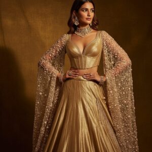 Velora Emerald Pearl Cape Lehenga