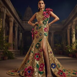 Floral Majesty Gold Couture Gown