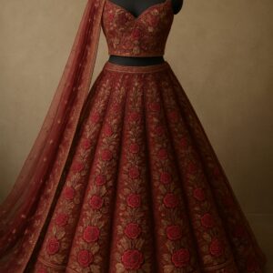 Royal Red Mughal Garden Lehenga