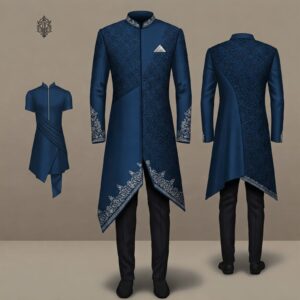 Royal Sapphire Asymmetrical Sherwani