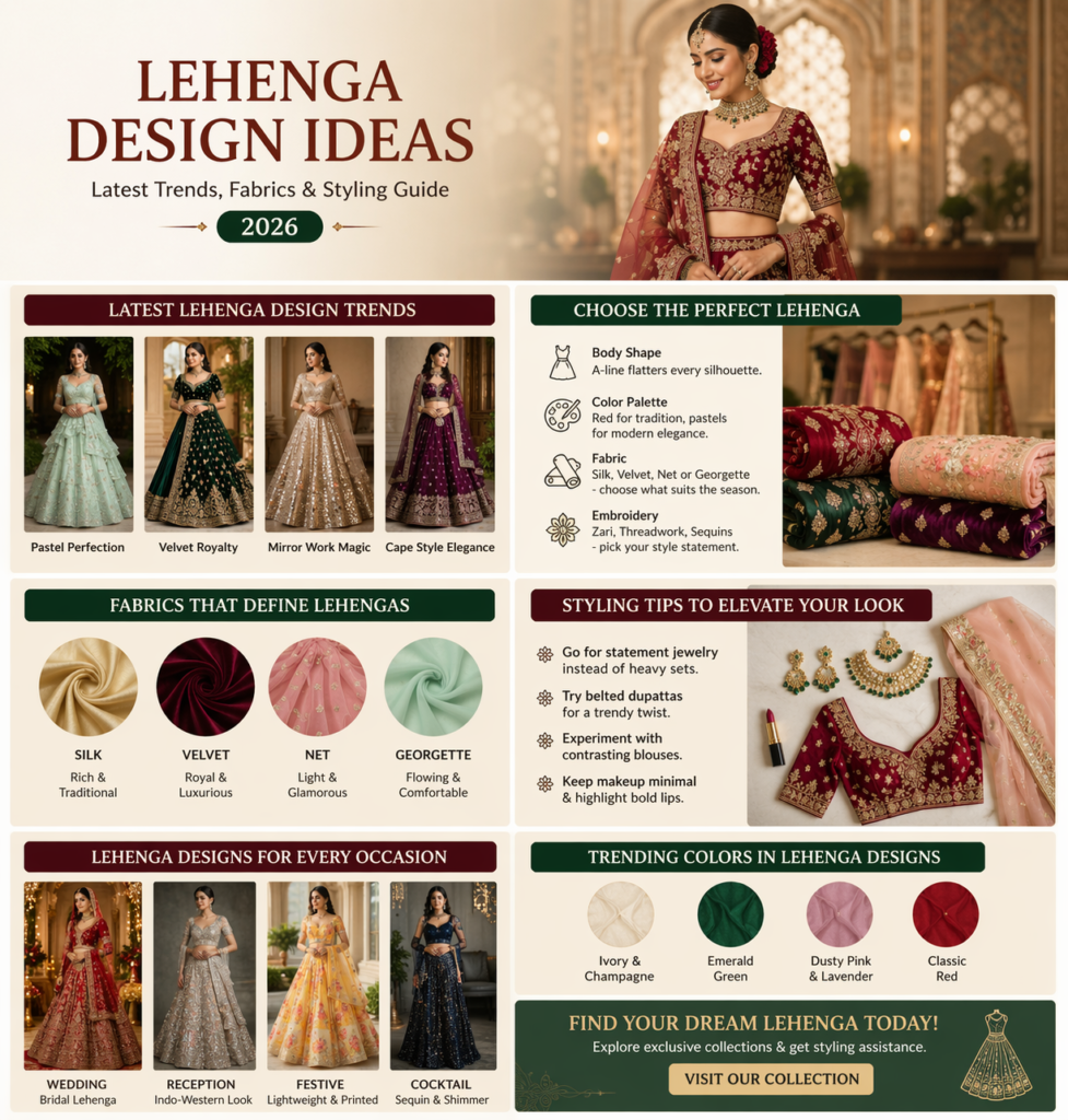 luxury bridal lehenga design ideas 2026 with embroidery